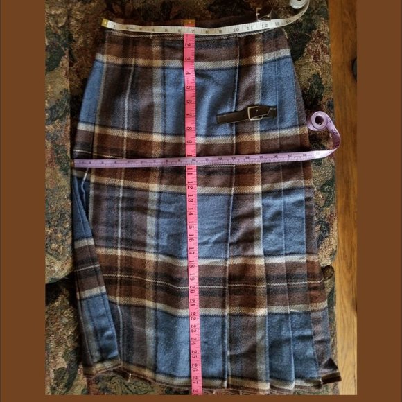 Vintage 70s, kilt skirt, mid-calf, wool blend, blue, browns, Dorethy Perkins - Picture 4 of 7